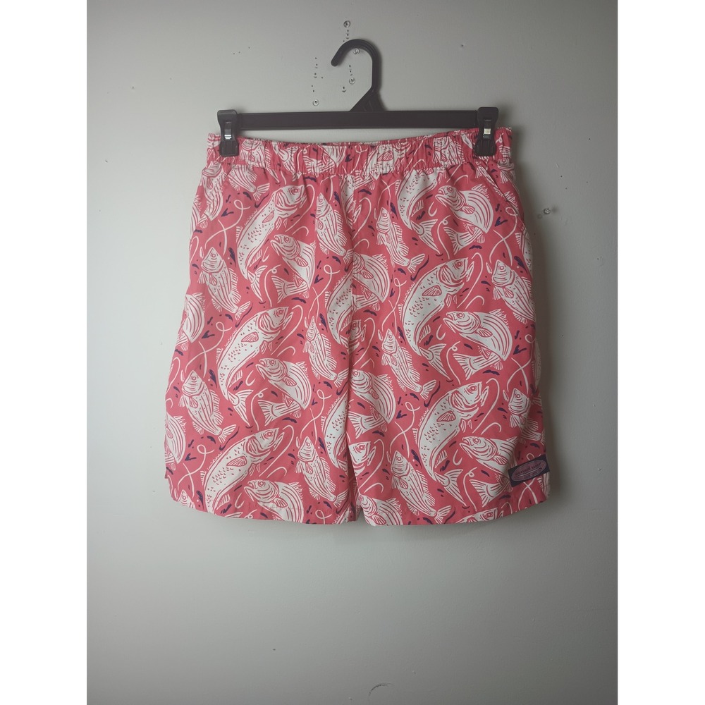 Vineyard Vines Mens Pink White Fish Print Swim Trunks Board Shorts Mesh Lined‎ M